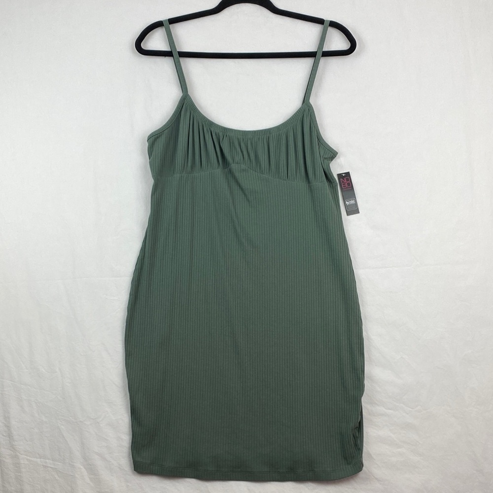 No Boundaries Olive Green Ribbed Spaghetti Strap Mini Dress